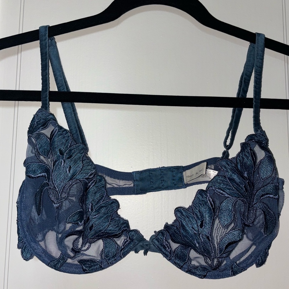 Fleur du Mal Lily Embroidery Plunge Bra 34D